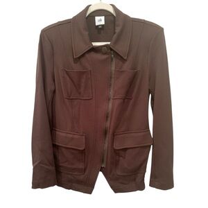CAbi Women's Utility Jacket in Deep Brown/Olive Full Zip Side Zip Neutral Sz S